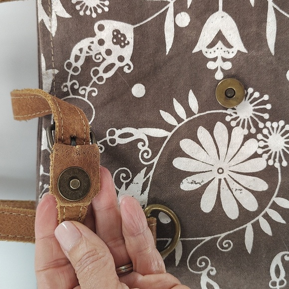 Great Nautical Tote Bag Floral Print Canvas And Leather - Picture 5 of 9